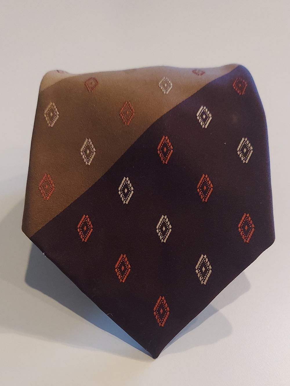 Dior Brown, Dark Brown, Tan & Ivory Diamond Motif Men's Tie